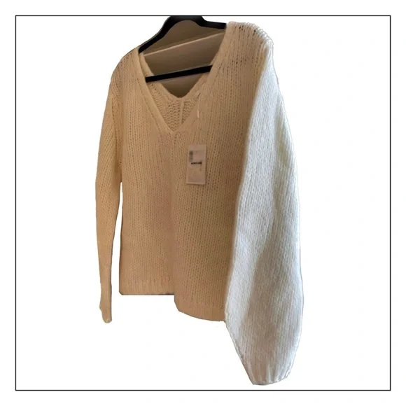 NWT Helmut Lang Wide Double V-Neck Chunky Knit Sweater in Ivory - Picture 5 of 15